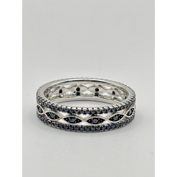Black Spinel Eternity Ring 925 Sterling Silver Rhodium-Plated Size 10 - Picture 3 of 9